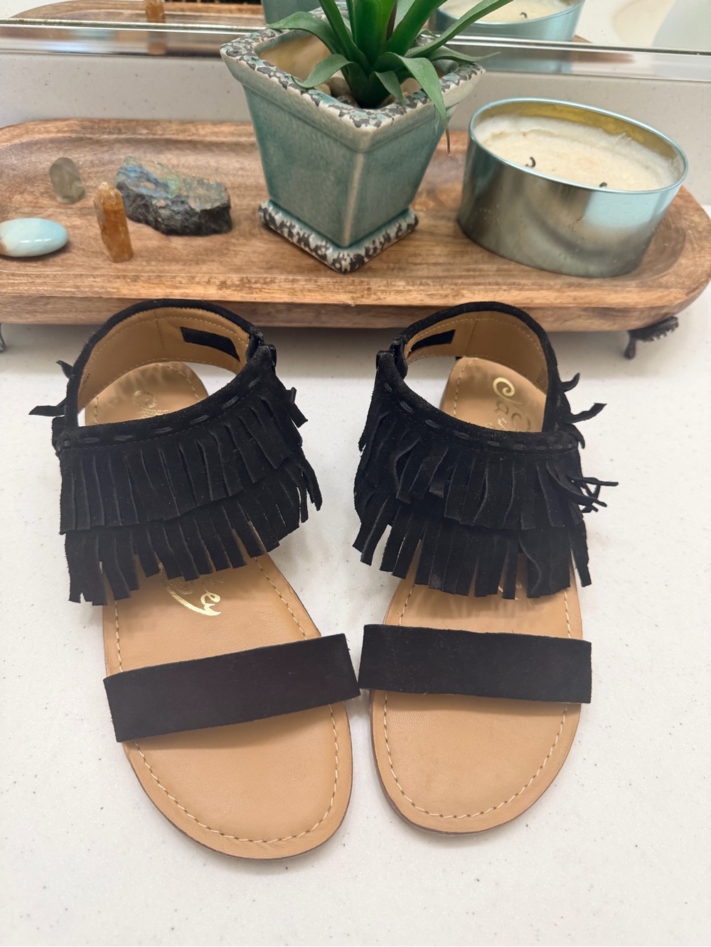 Naughty MonkeyFringe Star Sandals Black Size 8.5 Leather Boho